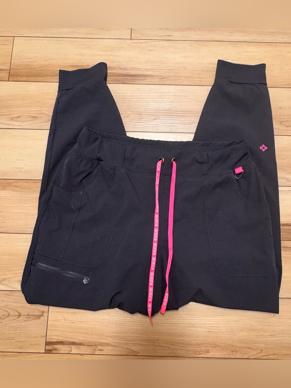 Med Couture Black Joggers with Pink Drawstring